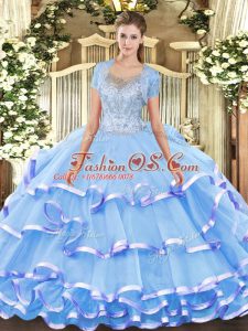 New Style Tulle Sleeveless Floor Length Quinceanera Dresses and Beading and Ruffled Layers