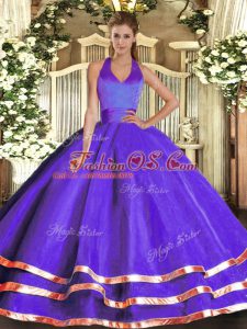 Purple Lace Up Quinceanera Dress Ruffled Layers Sleeveless Floor Length