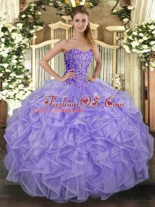 Attractive Sweetheart Sleeveless Lace Up Quince Ball Gowns Lavender Tulle