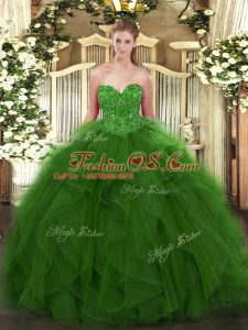 Custom Design Ball Gowns Sweet 16 Dresses Green Sweetheart Tulle Sleeveless Floor Length Lace Up