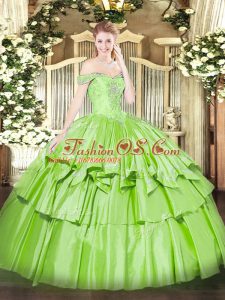 Superior Organza and Taffeta Off The Shoulder Sleeveless Lace Up Beading and Ruffled Layers Sweet 16 Dresses in