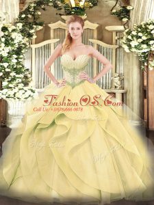 Spectacular Gold Sleeveless Tulle Lace Up Quinceanera Gown for Military Ball and Sweet 16 and Quinceanera