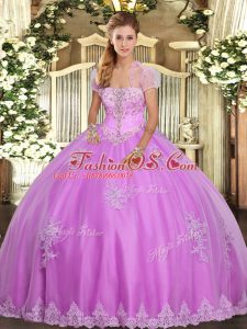 Lilac Ball Gown Prom Dress Military Ball and Sweet 16 and Quinceanera with Appliques Strapless Sleeveless Lace Up