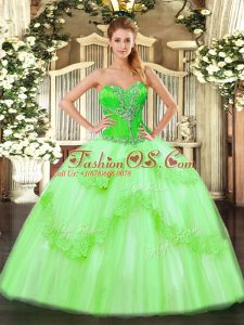Popular Sweetheart Sleeveless Tulle Sweet 16 Dresses Beading and Ruffles Lace Up