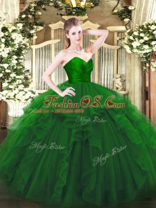 Amazing Green Ball Gowns Sweetheart Sleeveless Tulle Floor Length Zipper Ruffles 15 Quinceanera Dress