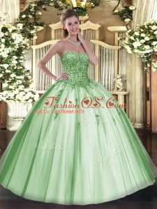 Fabulous Sleeveless Floor Length Beading and Appliques Lace Up Quinceanera Gown with Apple Green