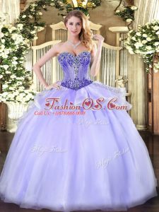 Stylish Beading Quinceanera Gown Lavender Lace Up Sleeveless Floor Length