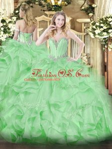 Apple Green Sleeveless Beading and Ruffles Floor Length Quinceanera Gowns