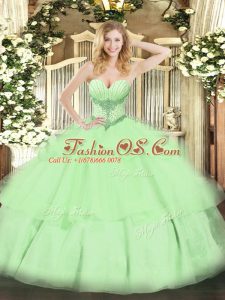 High End Yellow Green Sleeveless Beading and Ruffled Layers Floor Length Sweet 16 Quinceanera Dress