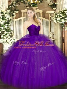 Purple Sleeveless Tulle Zipper Ball Gown Prom Dress for Military Ball and Sweet 16 and Quinceanera