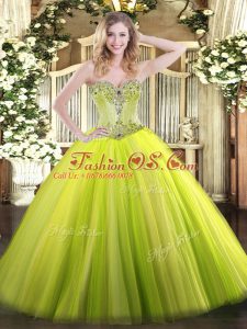 Inexpensive Floor Length Ball Gowns Sleeveless Yellow Green 15th Birthday Dress Lace Up