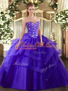 Sweetheart Sleeveless Lace Up Ball Gown Prom Dress Purple Tulle