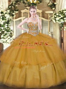 Sophisticated Floor Length Ball Gowns Sleeveless Brown 15th Birthday Dress Lace Up