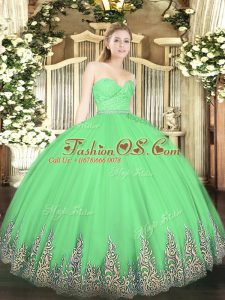 Floor Length Green 15th Birthday Dress Sweetheart Sleeveless Zipper
