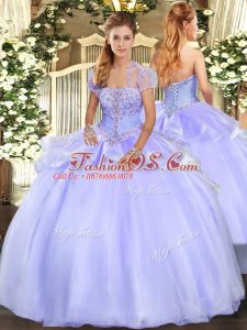 Elegant Sleeveless Organza Floor Length Lace Up Sweet 16 Quinceanera Dress in Lavender with Appliques