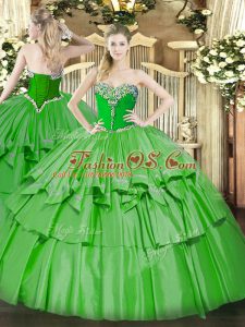 Sweetheart Sleeveless Lace Up Quinceanera Dresses Green Organza and Taffeta
