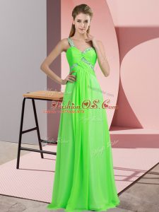 Amazing Floor Length Lace Up Custom Made Green for Prom and Party with Beading