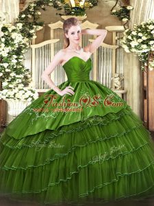 Dramatic Green Ball Gowns Embroidery and Ruffled Layers Sweet 16 Dresses Zipper Organza and Taffeta Sleeveless Floor Length