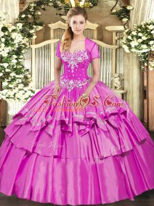 Enchanting Lilac Organza and Taffeta Lace Up Sweet 16 Quinceanera Dress Sleeveless Floor Length Beading and Ruffled Layers