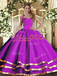 Purple Ball Gowns Ruffled Layers Ball Gown Prom Dress Lace Up Tulle Sleeveless Floor Length