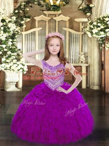 Floor Length Ball Gowns Sleeveless Fuchsia Pageant Dress Womens Lace Up