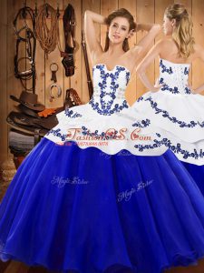 Royal Blue Sweet 16 Quinceanera Dress Military Ball and Sweet 16 and Quinceanera with Embroidery Strapless Sleeveless Lace Up