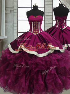 Discount Organza Sweetheart Sleeveless Lace Up Beading and Ruffles Quinceanera Dress in Fuchsia