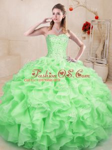 Excellent Apple Green Lace Up Vestidos de Quinceanera Beading and Ruffles Sleeveless Floor Length