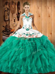New Style Sleeveless Embroidery and Ruffles Lace Up Quinceanera Gowns