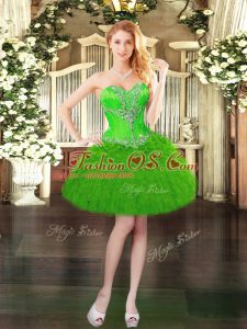 Customized Green Ball Gowns Beading and Ruffles Prom Dress Lace Up Organza Sleeveless Mini Length