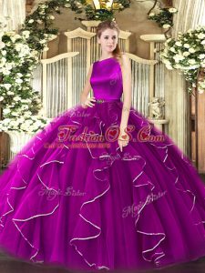 Captivating Scoop Sleeveless Organza Sweet 16 Dresses Ruffles Clasp Handle