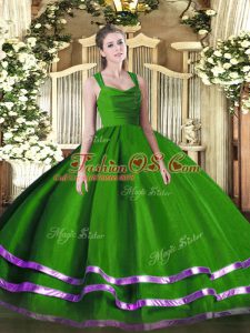 Green Straps Neckline Ruffled Layers and Ruching Sweet 16 Dress Sleeveless Zipper