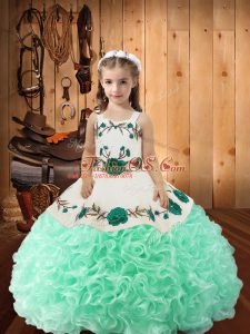 Cheap Fabric With Rolling Flowers Sleeveless Floor Length Pageant Dresses and Embroidery and Ruffles