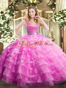 Lilac Sleeveless Organza Zipper Quince Ball Gowns for Military Ball and Sweet 16 and Quinceanera