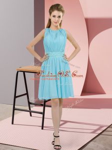 Knee Length Aqua Blue Wedding Party Dress Chiffon Sleeveless Sequins