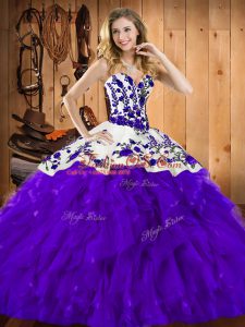 Graceful Sleeveless Lace Up Floor Length Embroidery and Ruffles Vestidos de Quinceanera