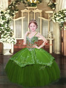 Pretty Spaghetti Straps Sleeveless Satin and Organza Glitz Pageant Dress Beading and Embroidery Lace Up