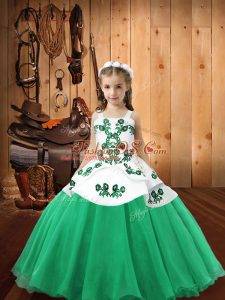 Floor Length Lace Up Girls Pageant Dresses Turquoise for Sweet 16 and Quinceanera with Embroidery