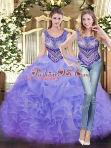 Fancy Lavender Lace Up Sweet 16 Dresses Beading and Ruffles Sleeveless Floor Length