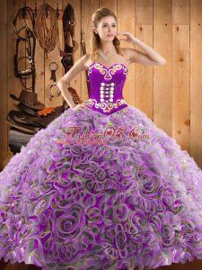 Adorable With Train Lace Up Sweet 16 Dresses Multi-color for Military Ball and Sweet 16 and Quinceanera with Embroidery Sweep Train