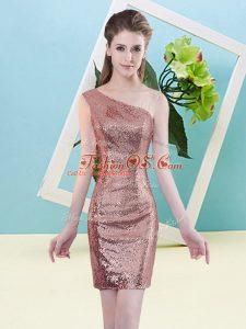 Fashion Mini Length Coral Red Prom Evening Gown Sequined Sleeveless Sequins