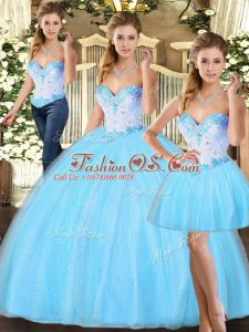 Floor Length Baby Blue Quinceanera Dress Sweetheart Sleeveless Lace Up