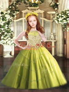 Top Selling Tulle Sleeveless Floor Length Pageant Dresses and Beading and Appliques