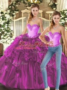 Pretty Fuchsia Sweetheart Lace Up Ruffles Sweet 16 Dresses Sleeveless