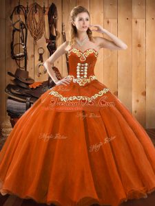 Rust Red Ball Gowns Tulle Sweetheart Sleeveless Ruffles Floor Length Lace Up Quince Ball Gowns