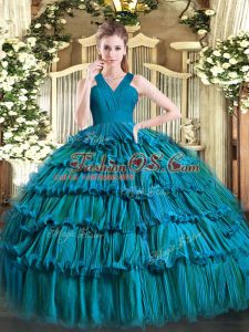 Fashionable Teal Ball Gowns Ruffled Layers Quinceanera Dress Zipper Organza Sleeveless Floor Length