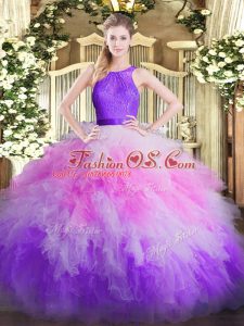Flare Ball Gowns Ball Gown Prom Dress Multi-color Scoop Organza Sleeveless Floor Length Zipper