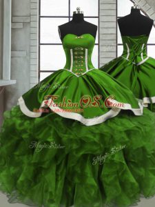 Floor Length Green Sweet 16 Quinceanera Dress Organza Sleeveless Beading and Ruffles and Ruching