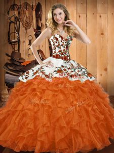 On Sale Orange Red Lace Up Sweet 16 Dresses Embroidery and Ruffles Sleeveless Asymmetrical