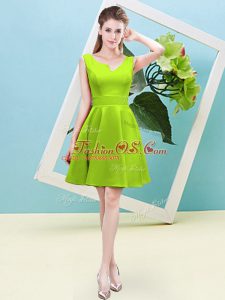 Yellow Green Satin Zipper Dama Dress for Quinceanera Sleeveless Mini Length Ruching